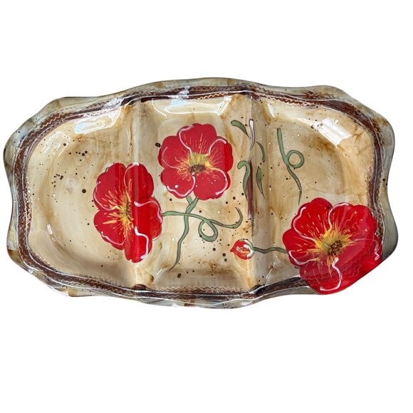 FIELDS OF PROVENCE Other - Red Poppy Fields of Provence Ambiance Large 3 Section Serving Platter Plate READ